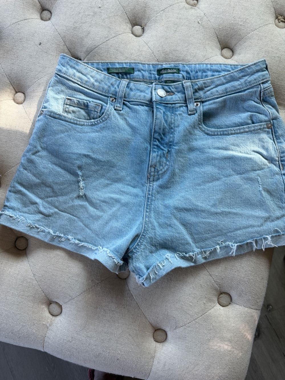 wild fable Light Blue High-Rise Frayed Denim cuffed Shorts